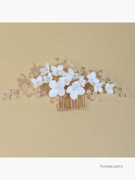 Handmade Bridal Hair Comb with Resin Flowers Pearl and Rhinestone Accents